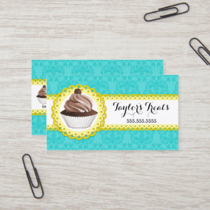 Carte De Visite Boulangerie Cupcake Damask Frontale à échalotes