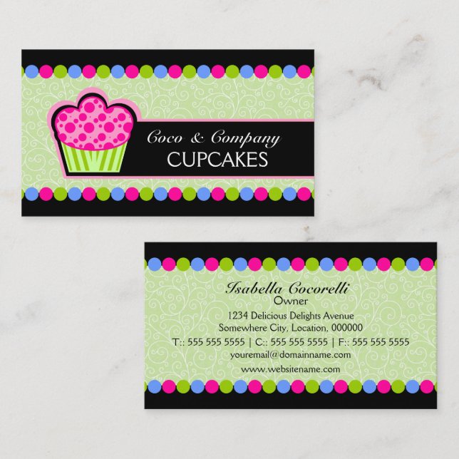 Carte De Visite Boulangerie Cupcake Mignonne (Devant / Derrière)
