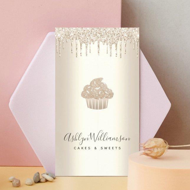 Carte De Visite Boulangerie Cupcake Pâtisserie Chef Gold Glam Part (Créateur téléchargé)