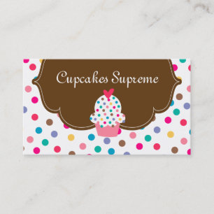 Carte De Visite Boulangerie Cupcake Pois Coeur Brown