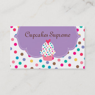 Carte De Visite Boulangerie Cupcake Pois Coeur pourpre 2