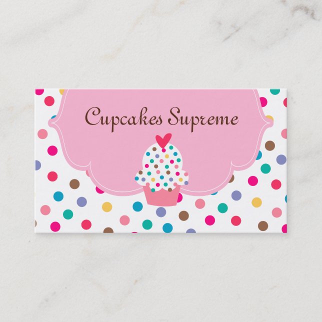 Carte De Visite Boulangerie Cupcake Pois Coeur rose (Devant)