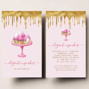 Carte De Visite Boulangerie Cupcake Rose Dorure Fausse Goutte de F
