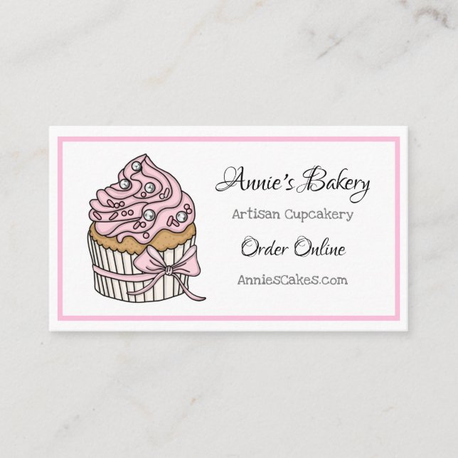 Carte De Visite Boulangerie | Cupcake rose et argent (Devant)