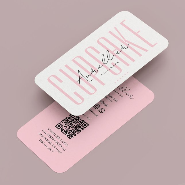 Carte De Visite Boulangerie Cupcake Traiteur Pastel Rose esthétiqu (Cupcake Bakery Caterer Pastel Pink Aesthetic Business Card
)