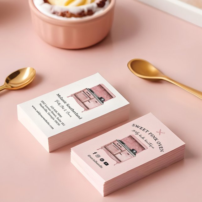 Carte De Visite Boulangerie Cute Rose Vintage Four (Cute Pink Vintage Oven Bakery Business Card)