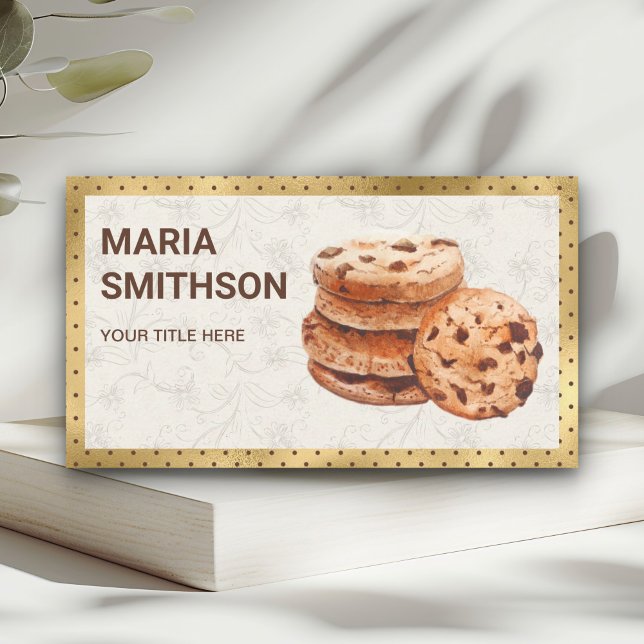 Carte De Visite Boulangerie de biscuits au chocolat avec feuille d (Créateur téléchargé)