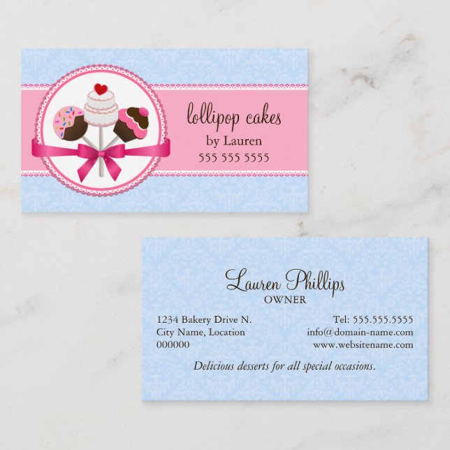Carte De Visite Boulangerie de Cake Pops Élégants (Devant / Derrière)