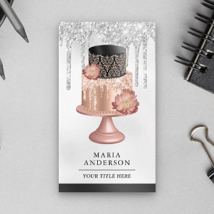 Carte De Visite Boulangerie de chef pâtisserie Rose d'argent noir