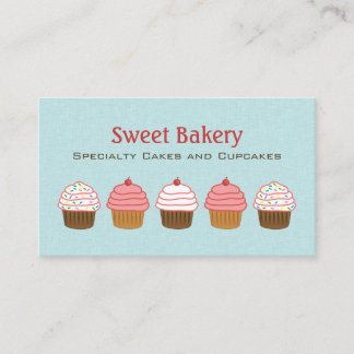 Carte De Visite Boulangerie de cuisine Aqua Blue et Pink Cupcake