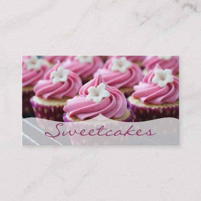 Carte De Visite Boulangerie de cupcake à fleurs roses (Devant)