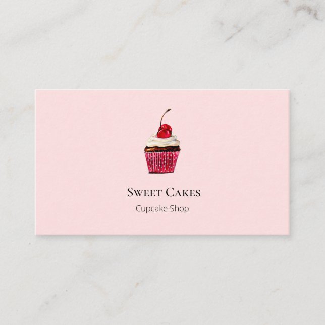 Carte De Visite Boulangerie de Cupcake à main jolie rose (Devant)