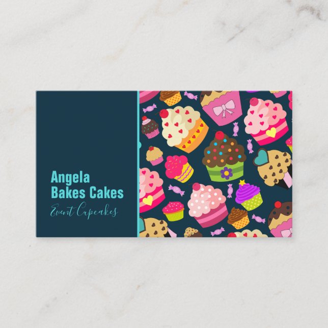Carte De Visite Boulangerie de Cupcake colorée (Devant)