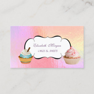 Carte De Visite Boulangerie de Cupcakes Mignons Branchés Holograph