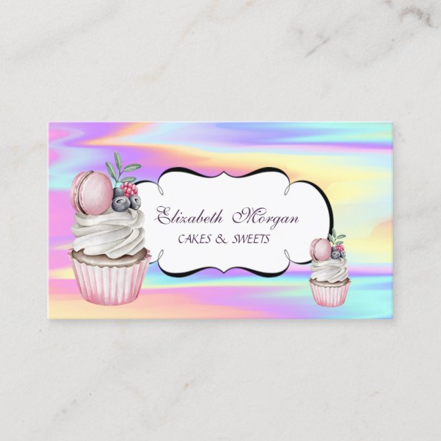 Carte De Visite Boulangerie de Macarons Cupcake Mignonne Holograph (Devant)