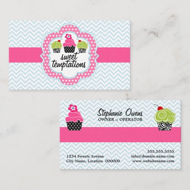 Carte De Visite Boulangerie de petit gâteau de zigzag de Chevron (Devant / Derrière)