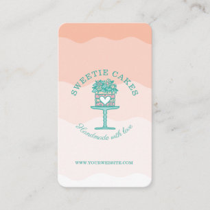 Carte De Visite Boulangerie de style floral Cake & Stand Logo Pink