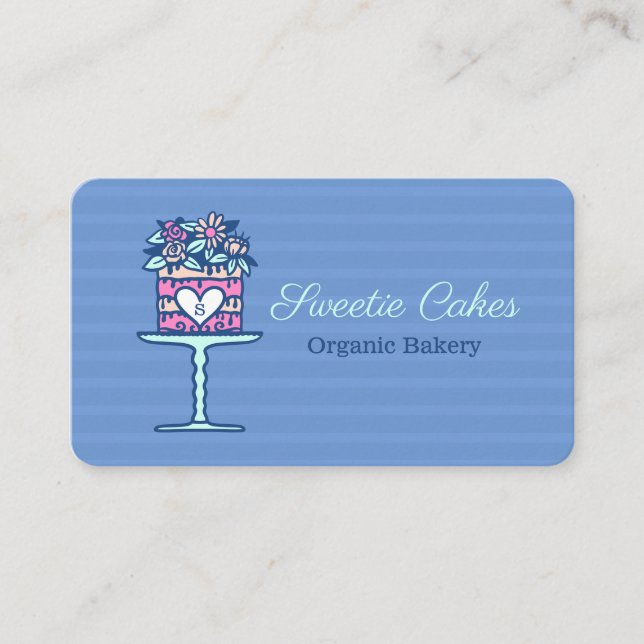 Carte De Visite Boulangerie de style floral Gâteau & Stand Logo Bl (Devant)