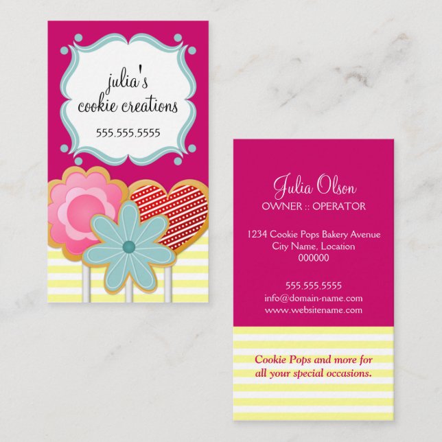 Carte De Visite Boulangerie Élégante Cookie Pops (Devant / Derrière)