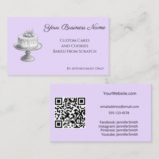 Carte De Visite Boulangerie élégante de stand de gâteau Code QR pe (Devant / Derrière)