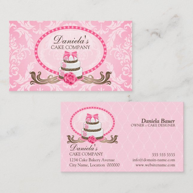Carte De Visite Boulangerie Élégante Gâteau Damas (Devant / Derrière)