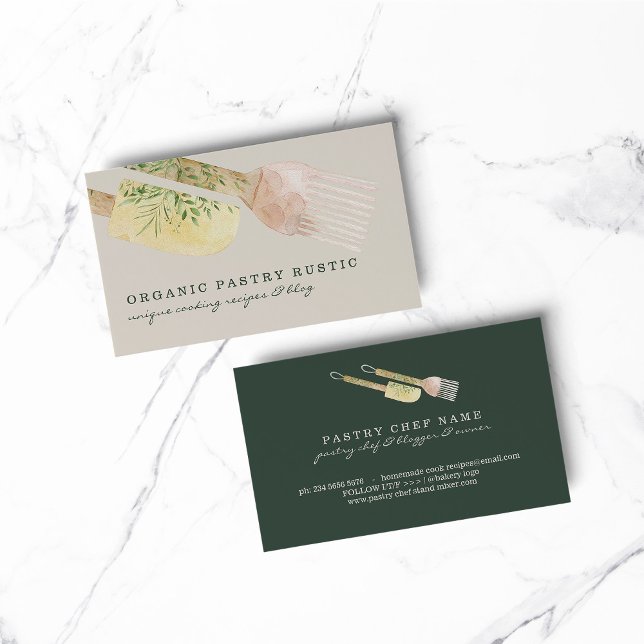 Carte De Visite Boulangerie en ivoire Sage Spatula Gâteau Brosse F (BAKERY PASTRY CHEF COOK CAKE event planner business)