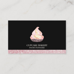 Carte De Visite Boulangerie en or Rose noir Sparkle Cupcake