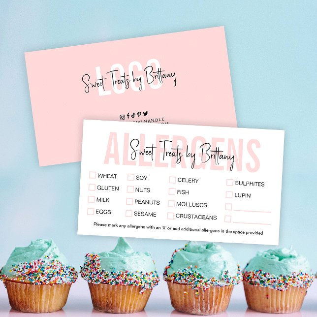 Carte De Visite Boulangerie Feminine Blush Pink Food Allergy Liste (Créateur téléchargé)