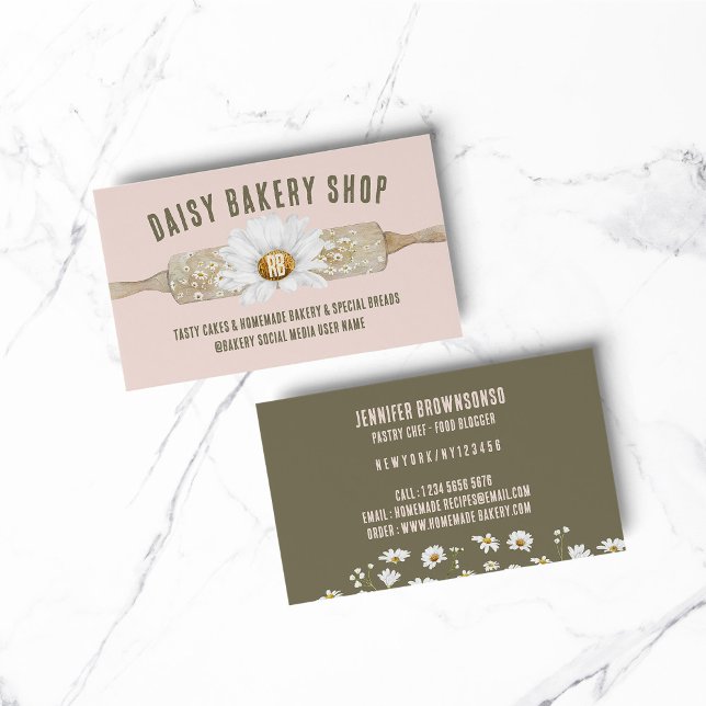 Carte De Visite Boulangerie Fleur de Marguerite de Style Rustique  (BAKERY PASTRY CHEF COOK CAKE event planner business)