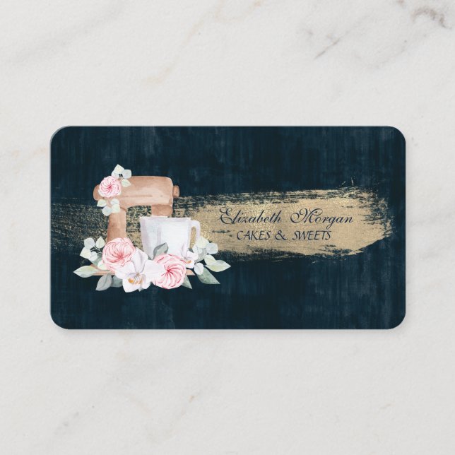 Carte De Visite Boulangerie, Fleurs de mélange, Bleu à brosse (Devant)