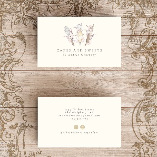 Carte De Visite Boulangerie Florale Pâtisserie Chef Cuisine Ustens (Créateur téléchargé)