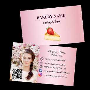 Carte De Visite Boulangerie gâteau rose pâtisserie QR code photo