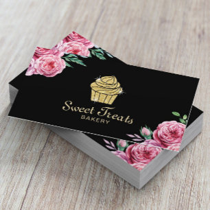 Carte De Visite Boulangerie Gold Cupcake Sweet Traite Floral moder