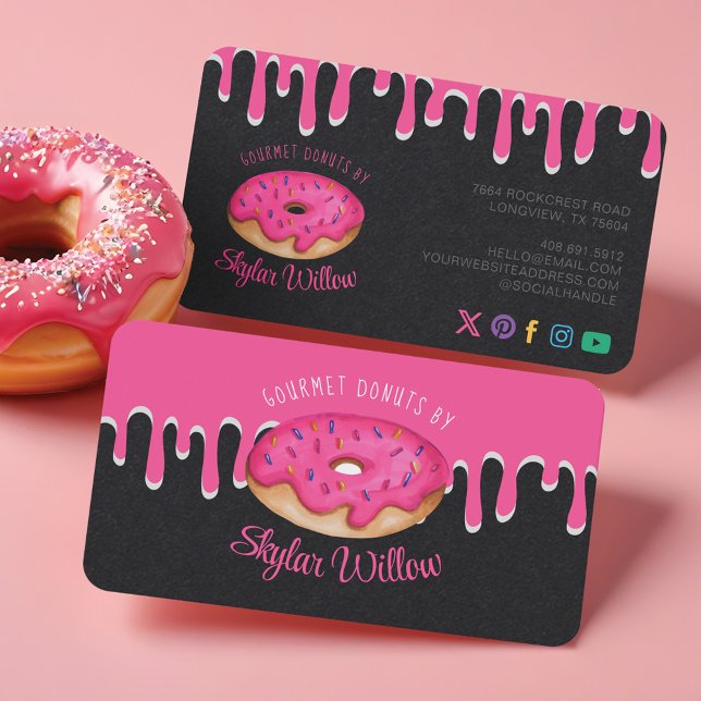 Carte De Visite Boulangerie Gourmande Rose Saupoudrer De Dos Rose (Pink Gourmet Sprinkle Donut Pink Drips Bakery Business Card)