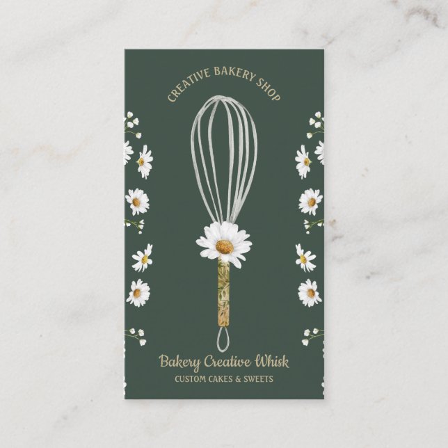 Carte De Visite Boulangerie Green Daisy Whisk Rustique Floral (Devant)