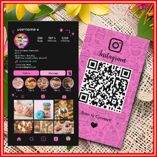 Carte De Visite boulangerie Instagram Chef Pink Pastry Caterer QR
