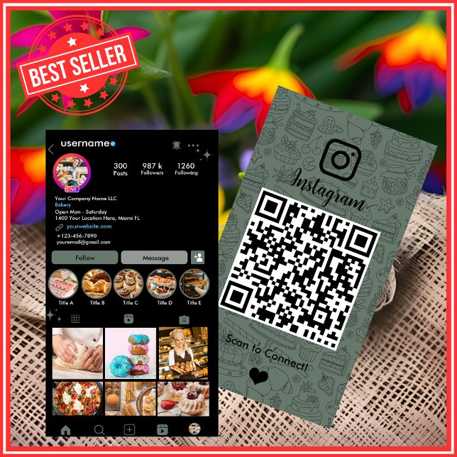 Carte de visite boulangerie Instagram chef vert sa (Créateur téléchargé)