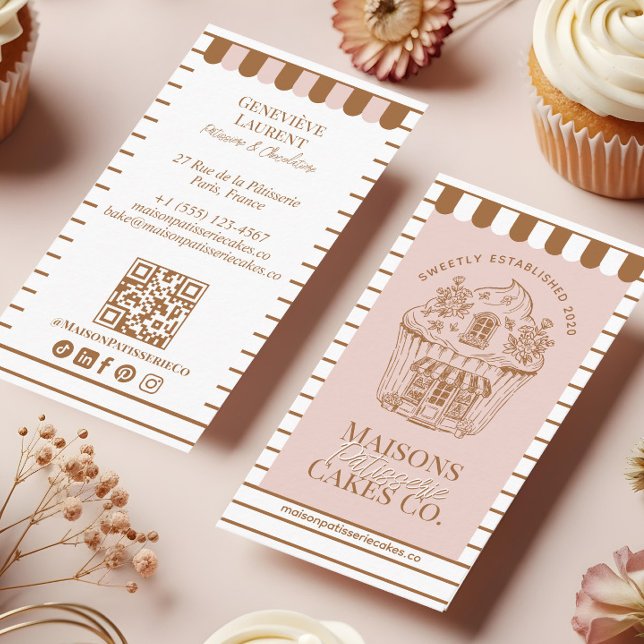 Carte De Visite Boulangerie Maison Élégante et Chic de Gâteaux et  (French Bakery Hand Drawn Cupcake Pastry Cake Shop Business Card)