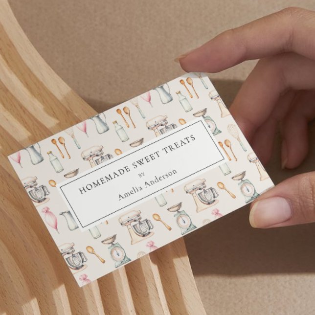 Carte De Visite Boulangerie Maison Gâteau Pink Pastel Ustensiles d (Créateur téléchargé)