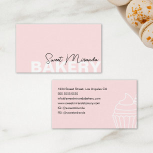 Carte De Visite Boulangerie minimale rose écriture moderne Cupcake