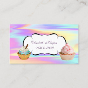 Carte De Visite Boulangerie moderne Cute Cupcake Holographique col