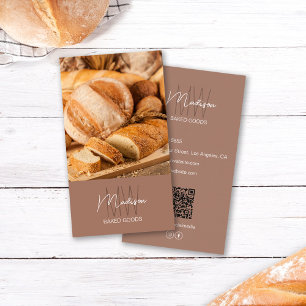 Carte De Visite Boulangerie Monogramme Logo Photo QR Brown