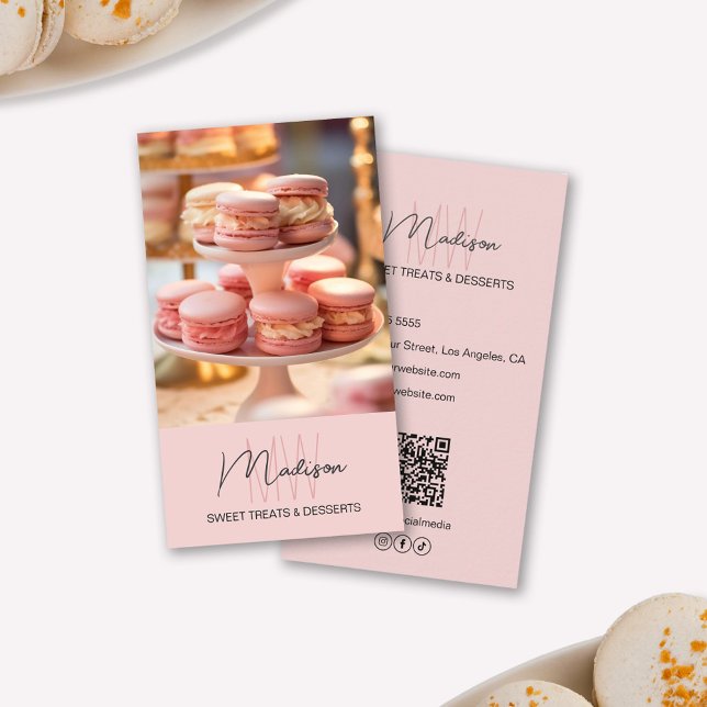 Carte De Visite Boulangerie Monogramme Logo rose (Bakery Monogram Logo Pink Business Card)