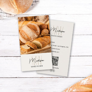 Carte De Visite Boulangerie Monogramme Photo QR Tone neutre