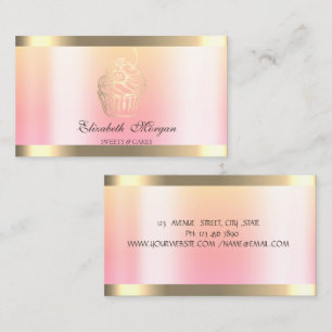 Carte De Visite Boulangerie Ombré Rayure Dorée Cupcake Moderne