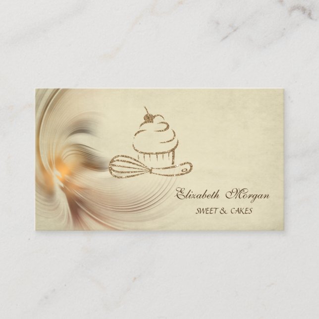 Carte De Visite Boulangerie Parties scintillant Or moderne Cupcake (Devant)