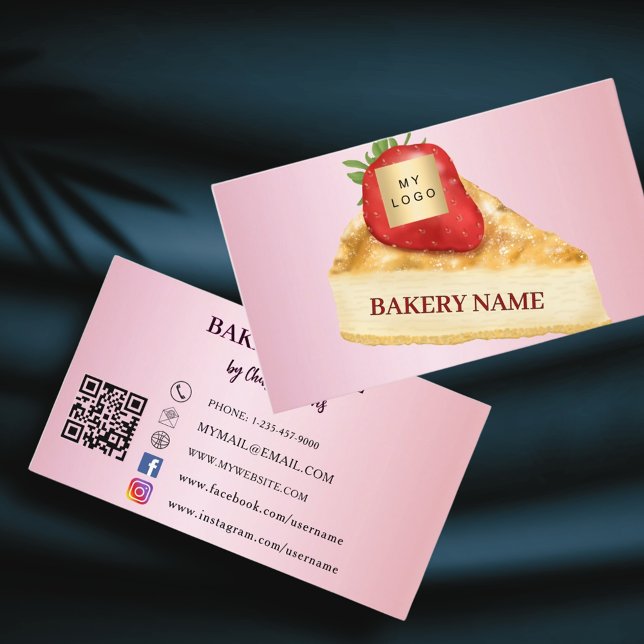 Carte De Visite Boulangerie pâte à gâteau rose QR code logo (Créateur téléchargé)