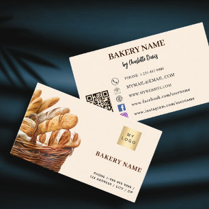 Carte De Visite Boulangerie pâte à pain crème beige QR code logo