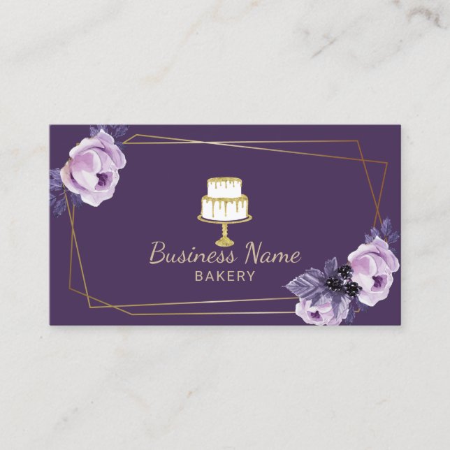 Carte De Visite Boulangerie Pâtisserie Chef Or Gâteau sucré violet (Devant)