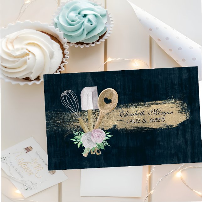 Carte De Visite Boulangerie Pâtisserie Outils main Pinceau Bleu (Créateur téléchargé)